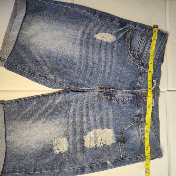 Distressed Denim Long Rider Picnic Bermuda Shorts Size 4 #374 - Picture 3 of 4